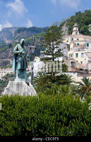 Flavio Gioia statue , compass inventor, in Amalfi promenade, Salerno ...