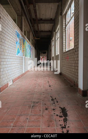 Corridor in an abandoned school Stock Photo