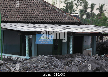 Lahar damage village from Mt. Merapi volcano eruption Yogyakarta Indonesia Stock Photo