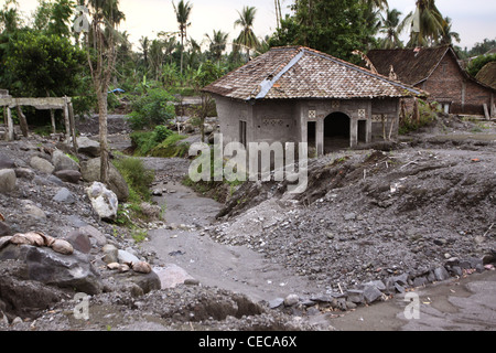 Lahar damage village from Mt. Merapi volcano eruption Yogyakarta Indonesia Stock Photo