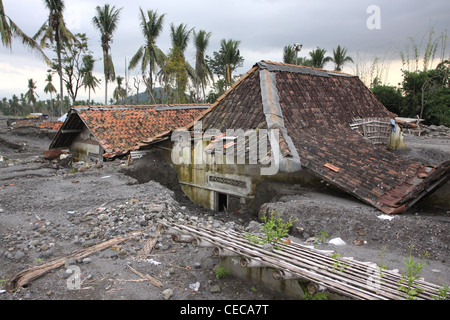 Lahar damage village from Mt. Merapi volcano eruption Yogyakarta Indonesia Stock Photo