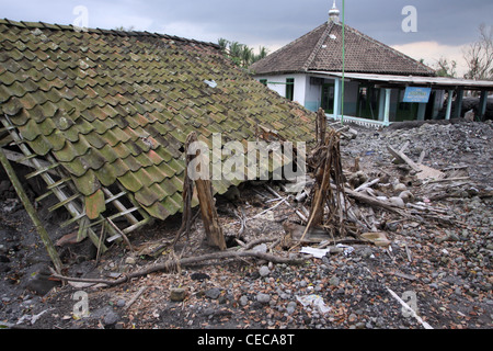 Lahar damage village from Mt. Merapi volcano eruption Yogyakarta Indonesia Stock Photo