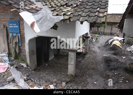 Lahar damage village from Mt. Merapi volcano eruption Yogyakarta Indonesia Stock Photo