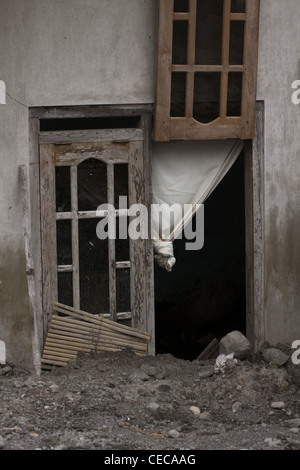 Lahar damage village from Mt. Merapi volcano eruption Yogyakarta Indonesia Stock Photo