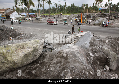 Lahar damage village from Mt. Merapi volcano eruption Yogyakarta Indonesia Stock Photo