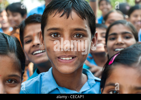 Children in courtyard, Village school near Jaipur, Rajasthan, India Stock Photo