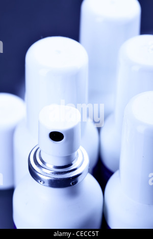 Many spray cans with drugs close up Stock Photo