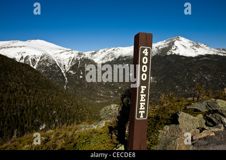 The 4000 foot marker on the auto road on Mount Washington in New Hampshire's White Mountains. Stock Photo