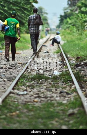 Railway line in Abidjan, Ivory Coast, West Africa Stock Photo