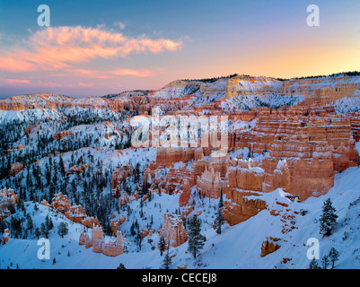 Snow and sunset in Bryce Canyon National Park, Utah Stock Photo