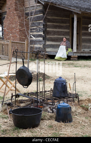 Reenactors of the 7th Tennessee Cavalry, Company C during a gathering at Parkers Crossroads, Tennessee. Stock Photo