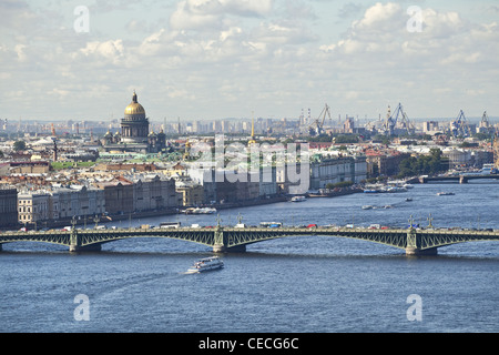 High point view on Neva river and Dvortsovaya embankment in Saint-Petersburg, Russia Stock Photo