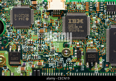 IBM circuit board showing microchip and components Stock Photo