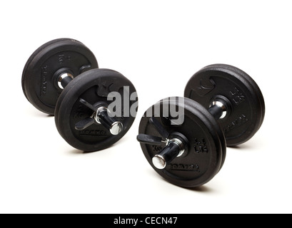 Adjustable dumbbells on white background Stock Photo