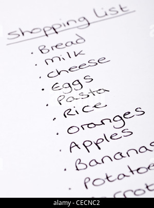 Handwritten grocery shopping list Stock Photo