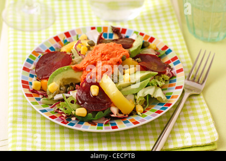 Salad with pepper sauce. Recipe available Stock Photo