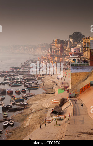 India, Uttar Pradesh, Varanasi, early morning view along River Ganges ghats Stock Photo