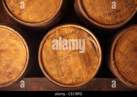 Rum barrels at St Nicholas Abbey, Barbados, West Indies. Stock Photo