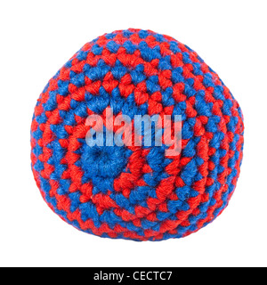 Footbag - closeup of popular teenagers' game: knitted red and blue soft ball, isolated on white background Stock Photo
