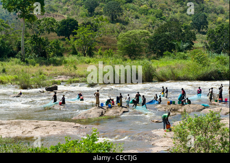 People fishing in the Pangani River in Korogwe Tanga Region Tanzania Stock Photo