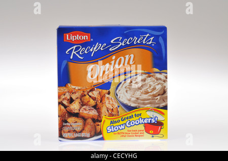 Box of Lipton instant onion soup and dip mix on white background cutout USA. Stock Photo