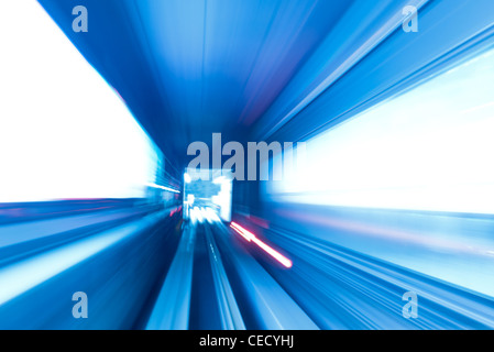 Train moving in subway tunnel Stock Photo