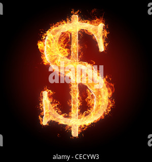 Letters and symbols in fire - Dollar sign Stock Photo