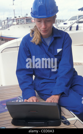 female marine engineer on computer Stock Photo