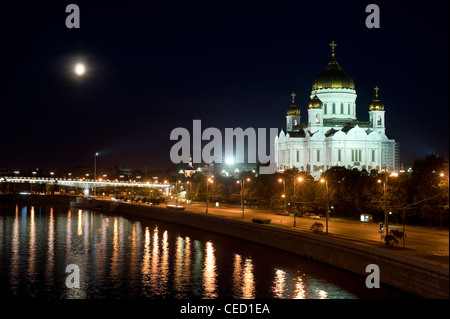 The restored Cathedral of Christ the Savior in Moscow at night Stock Photo