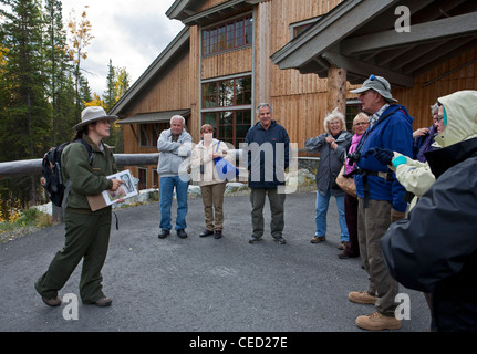 Park ranger giving a wildlife lecture. Denali National Park Visitor Center. Alaska. USA Stock Photo