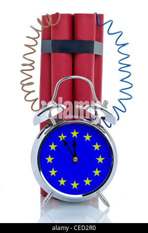 Time bomb, alarm clock attached to dynamite sticks, symbolic image, crisis in Europe Stock Photo