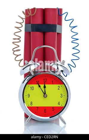 Time bomb, alarm clock attached to dynamite sticks, symbolic image, crisis in Spain Stock Photo