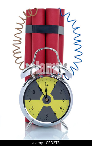 Time bomb, alarm clock attached to dynamite sticks, symbolic image, nuclear energy Stock Photo