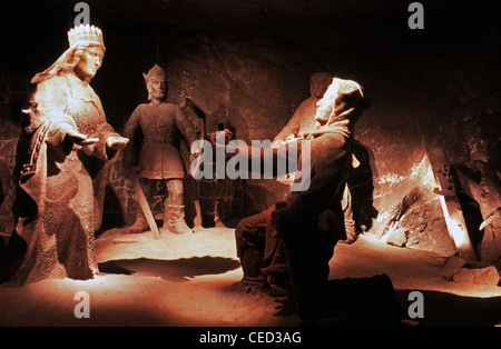 Statues carved from salt at St. Kinga's Chapel, deep in the Wieliczka salt mine located in the town of Wieliczka in southern Poland Stock Photo