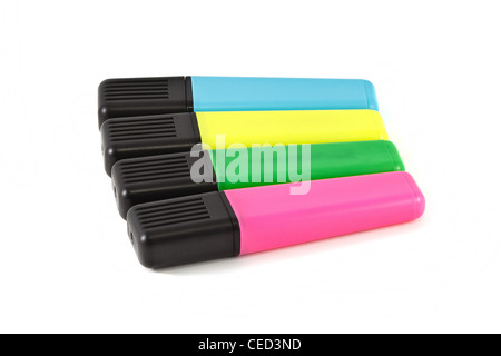 Fluorescent text markers, isolated on white background Stock Photo