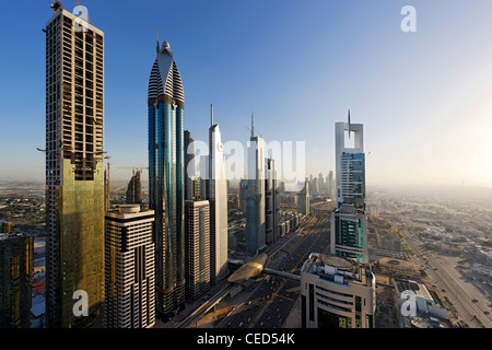 View of downtown Dubai, to the left ROSE RAYHAAN by Rotana, towers, skyscrapers, hotels, modern architecture, Sheikh Zayed Road Stock Photo