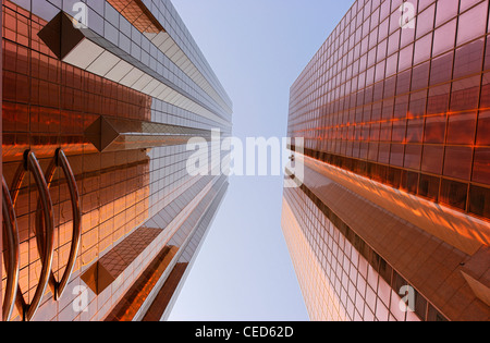 Copper-colored facades of office towers, modern architecture, Sheikh Zayed Road, Al Satwa, Dubai, United Arab Emirates Stock Photo