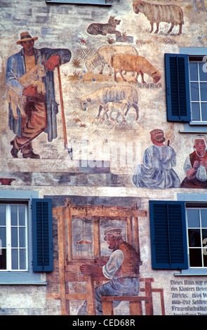 Decorated fresco painting on a residential building in Kreis 1 district or Altstadt old town  Zurich Switzerland Stock Photo