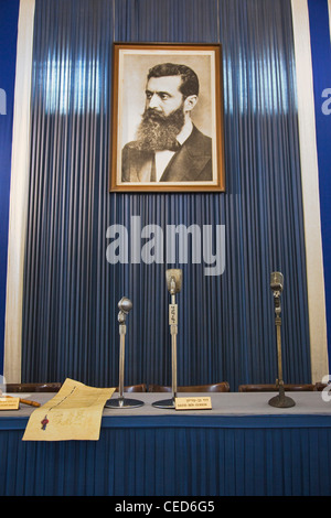 Israel, Tel Aviv, Independence Hall, Theodore Herzl and site of the proclamation of Israeli independence, May 14, 1948 Stock Photo