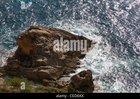 shoreline water sea on rocks aerial hight view Stock Photo