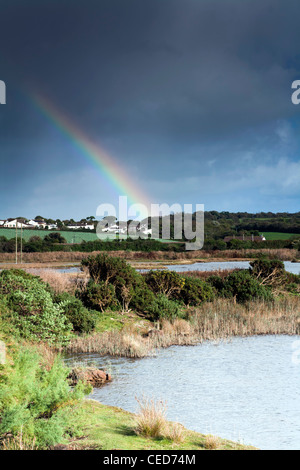 Hayle Estuary, rainbow; high tide; Cornwall; UK Stock Photo