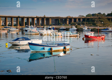 Hayle Estuary at high tide; railway viaduct ; Cornwall; UK Stock Photo