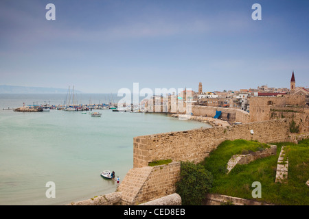 Israel, North Coast, Akko-Acre, ancient city, elevated view of town and city walls Stock Photo