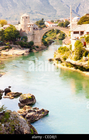 Mostar - Old bridge UNESCO object in Bosnia in Herzegovina. Stock Photo