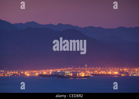 Israel, The Negev, Eilat, elevated view of Red Sea towards Aqaba, Jordan, dawn Stock Photo