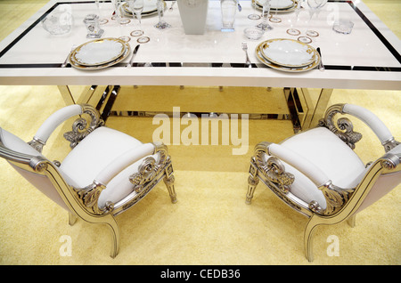 served table and two chairs Stock Photo