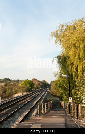 The platform and railway line in Wootton Wawen train station, Warwickshire, England, UK Stock Photo