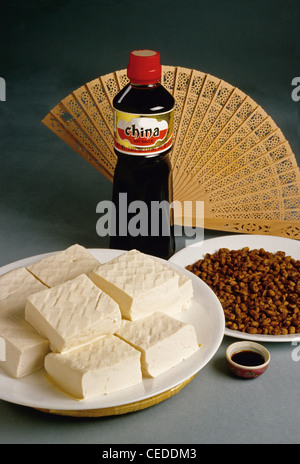 China soy sauce, roasted soy beans, and tofu Stock Photo