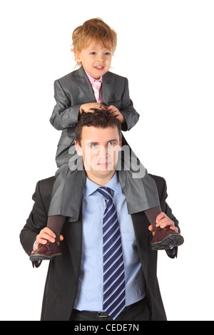 Businessman hold boy on neck Stock Photo