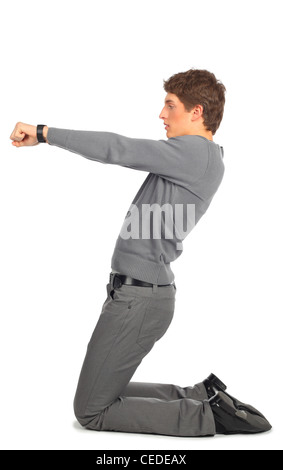 young man represent  letter Z from alphabet Stock Photo